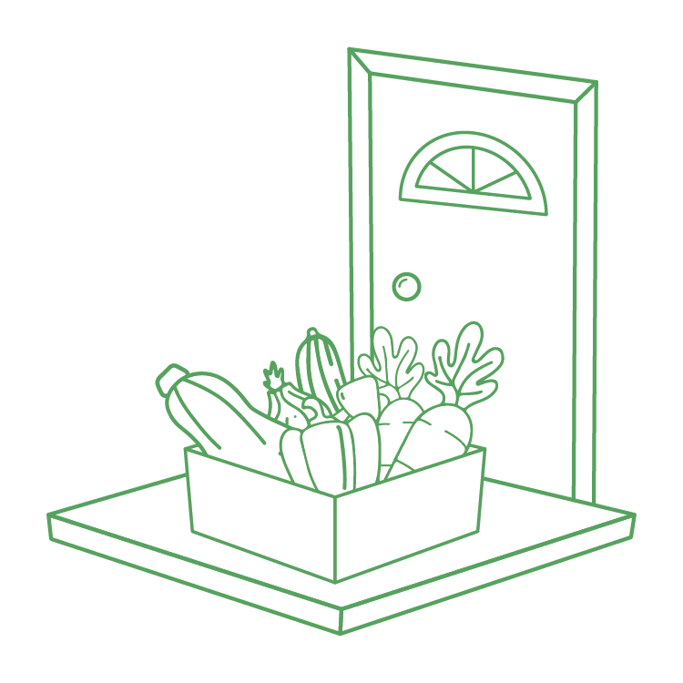 Illustration of box of vegetables on doorstep